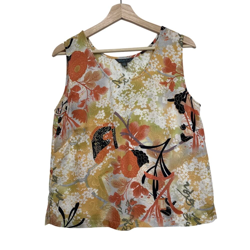 Vintage What if....?  Silk Sleeveless Tank Tops Lot of 2 Floral Tropical Fairy M - Picture 2 of 11